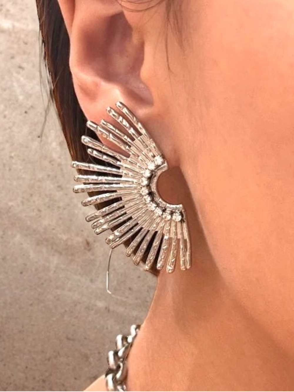 Anthropologie Silver Sunburst Fan Hoop Earrings